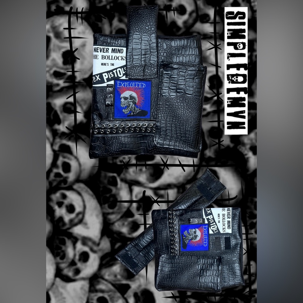 Punk Velcro Bag Unique Sew’d Piece Made of Black Alligator Skin+Punk Patches